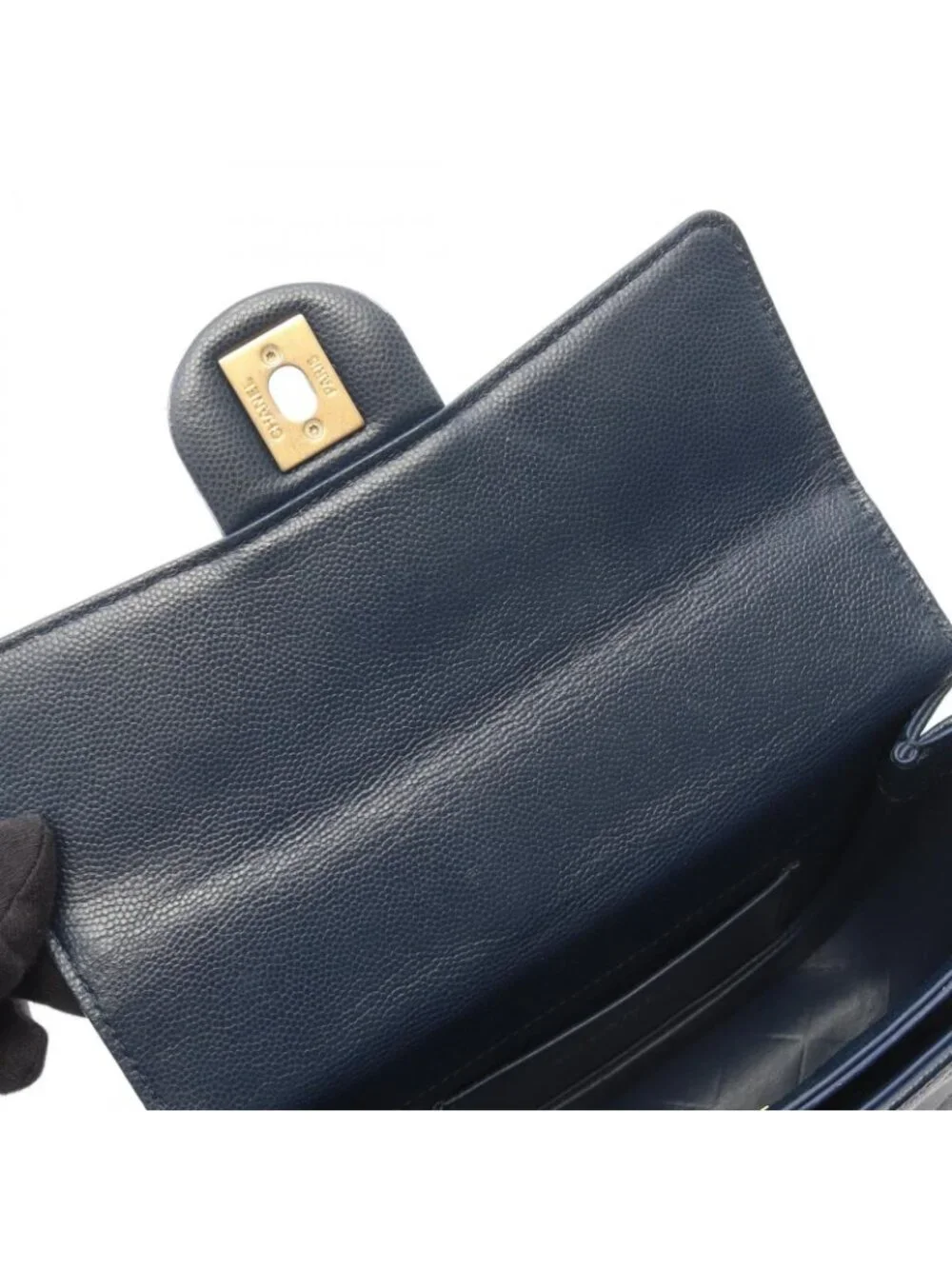 Chanel Shoulder Bag Quilted Navy Caviar Leather Small Chain